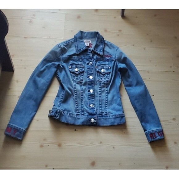 True Religion Jimmy Blue Denim Jean Trucker Jacket Womens Size Small - Picture 2 of 12